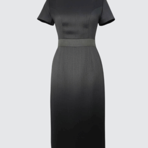 ชุดแซกไหมลืบเนื้อธรรมชาติ สีดำ แขนสั้น ทรงเข้ารูป